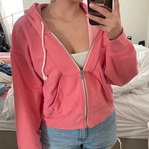 Pink cropped zip up jacket